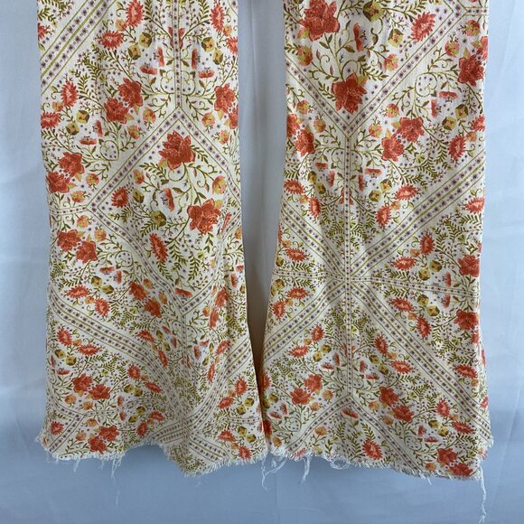 Show Me Your Mumu Pants XS Peach Green Coral Floral Elastic Waist Pull-On Denim - Picture 11 of 12